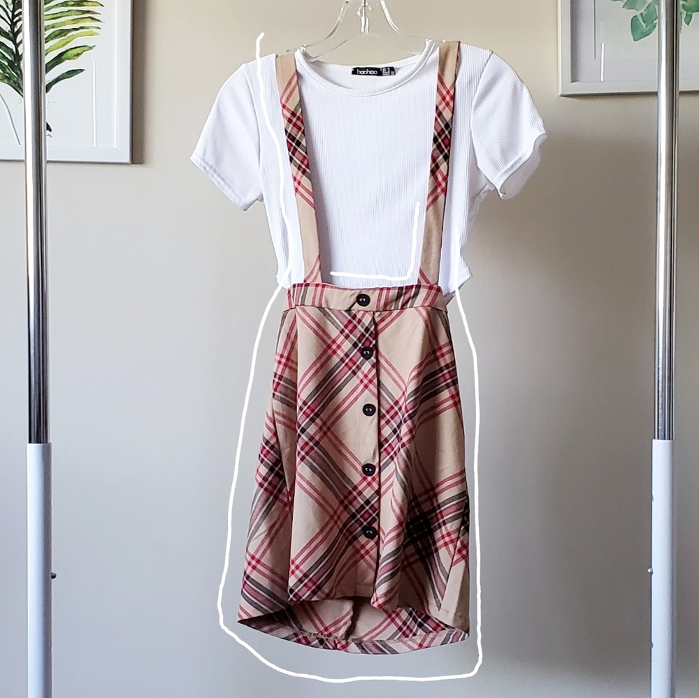 Plaid suspender skirt